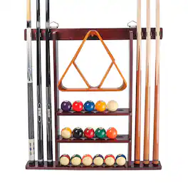 GSE Games & Sports Expert - Wood 6 Wall Pool Cue Rack with Metal Hook, Billiard Pool Cue Rack Only, Wall Mount Rack - Mahogany