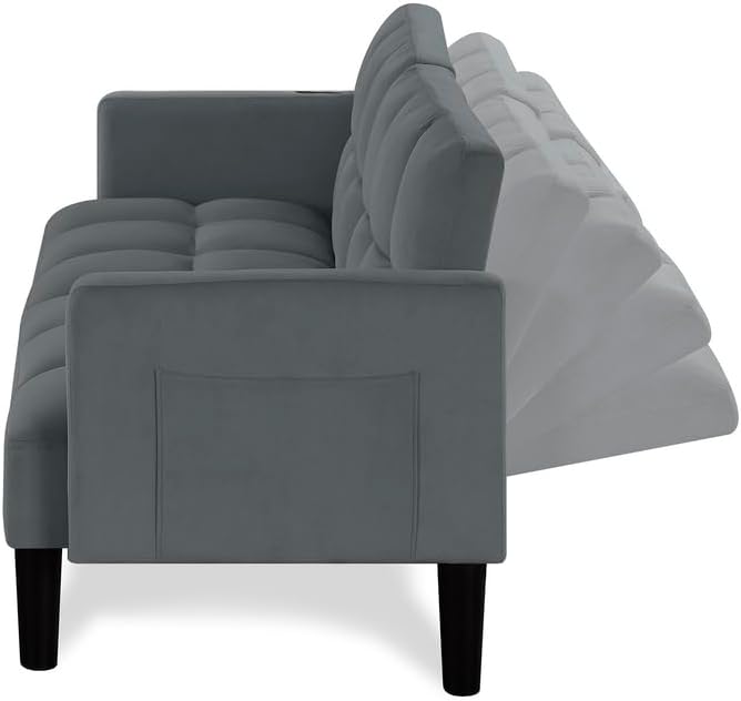 Alt View 6. Trinkets Crazed - Velvet Futon Couch Convertible Folding Sofa Bed Tufted Couch for Apartment  - gray.