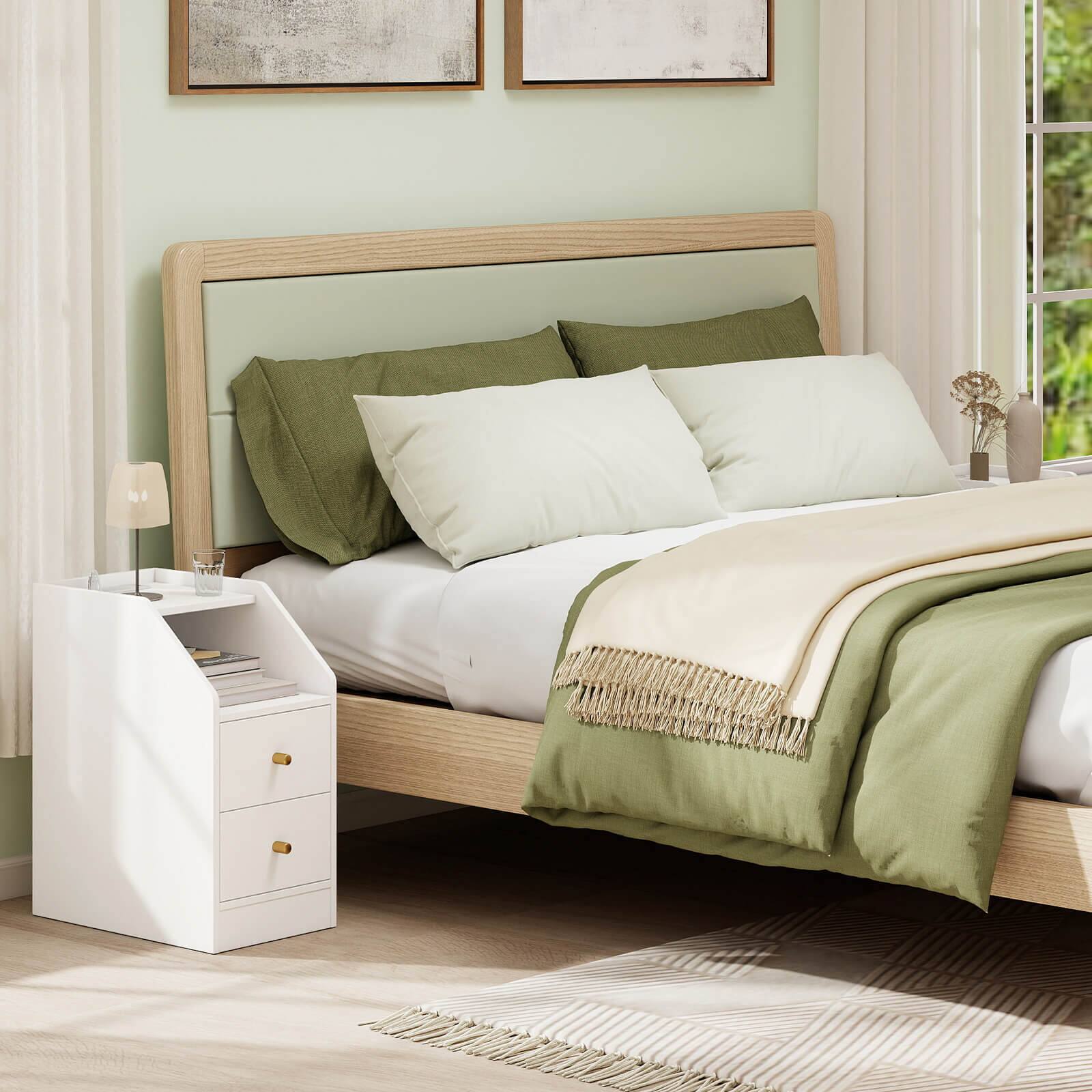 Alt View 5. Costway - Costway Side Table with Charging Station, Storage Drawers, Sofa Couch Table for Small Space - White.