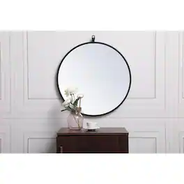 Elegant Decor - Metal frame round mirror with decorative hook 21 inch - Black