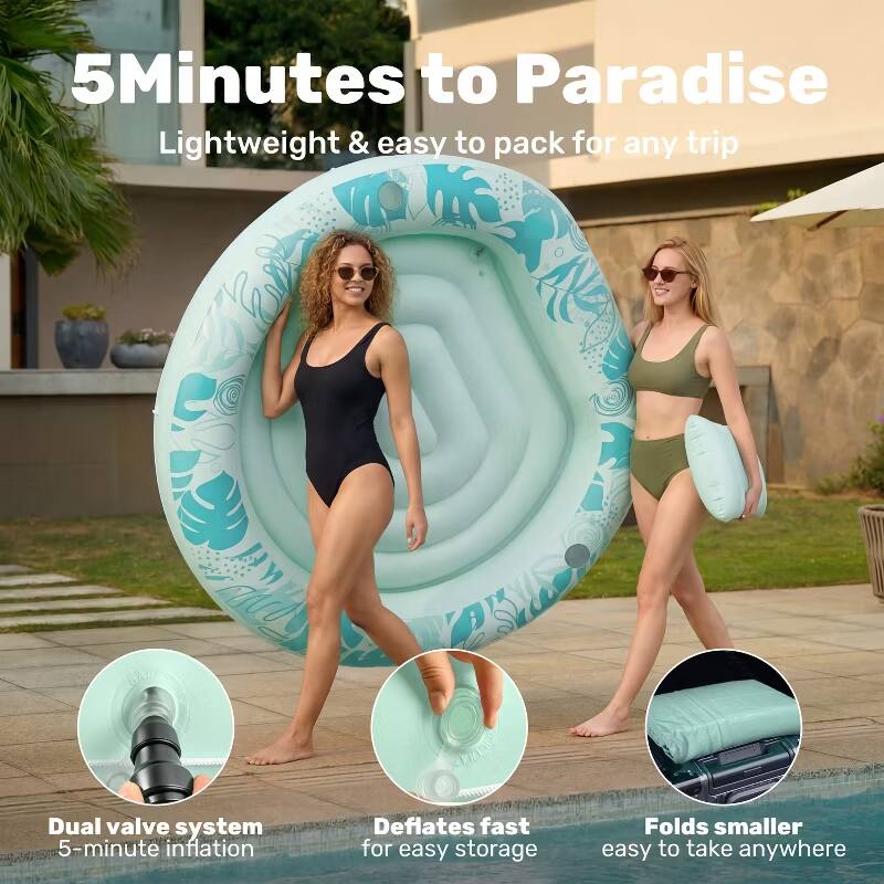 5 Minutes to Paradise  
Lightweight & easy to pack for any trip  

Dual valve system  
5-minute inflation  

Deflates fast for easy storage  

Folds smaller easy to take anywhere