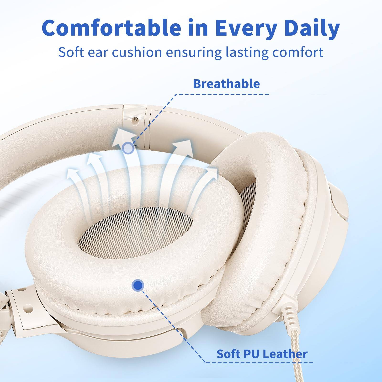 Comfortable in Every Daily  
Soft ear cushion ensuring lasting comfort  
Breathable  
Soft PU Leather