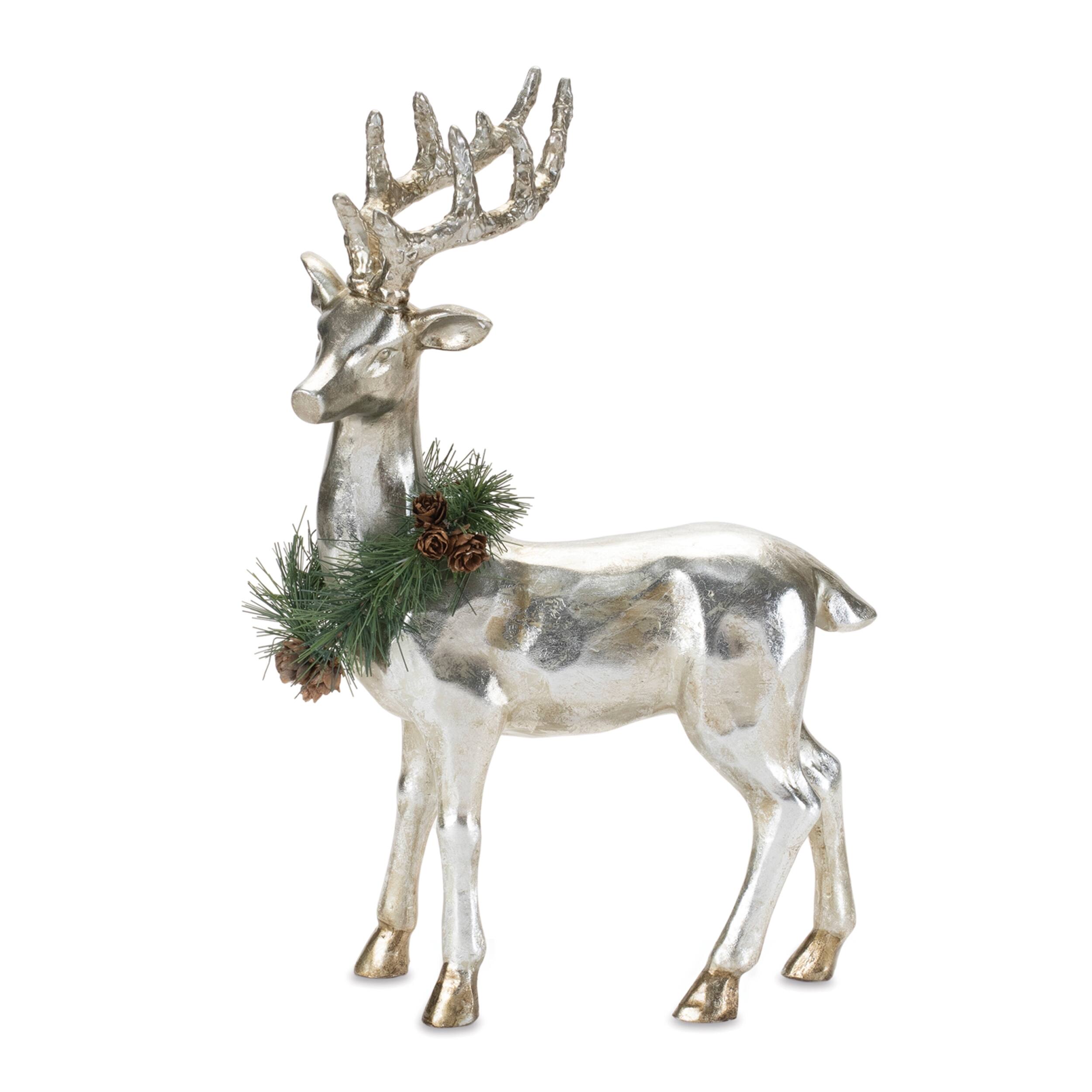 Left. BreeBe - Holiday Deer (Set of 2) 7"H, 13.5"H - Silver, Gold, Green.