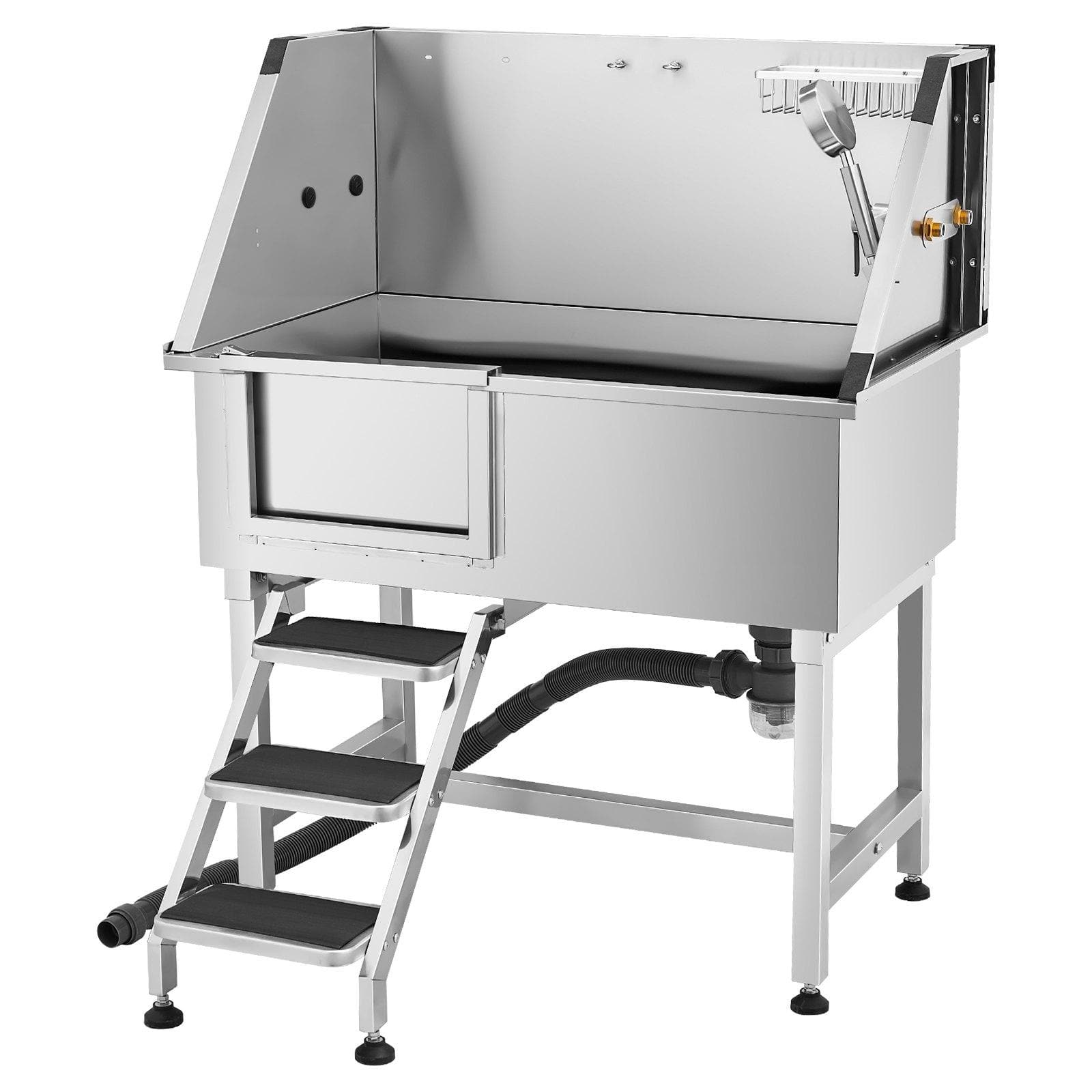 Glintex - 38" Stainless Steel Dog Grooming Bath Tub,Left Door, Faucet, Non-Slip Stairs, Leak-Proof Design for Small to Large Pets