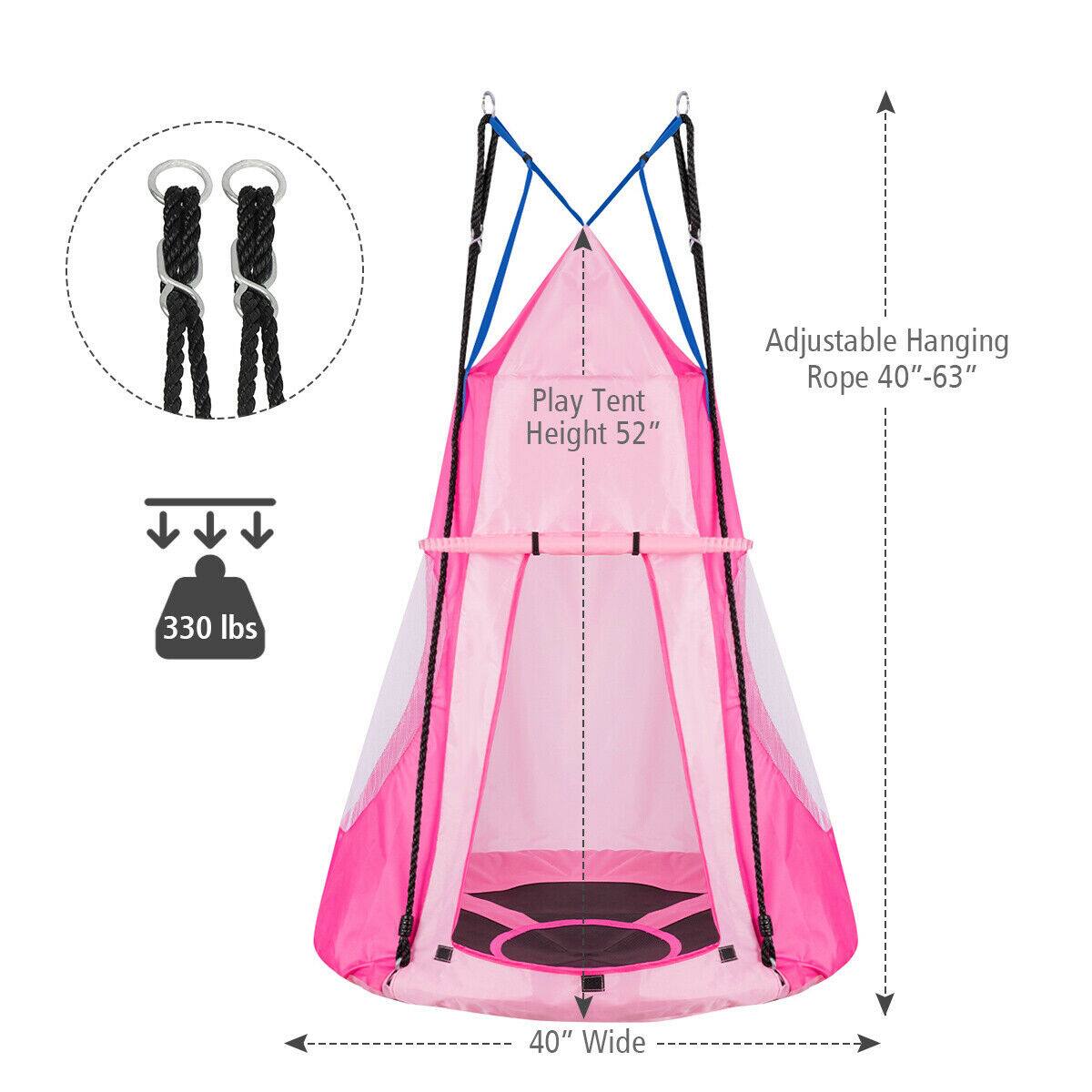Play Tent  
Height 52"  
Adjustable Hanging Rope 40"-63"  
330 lbs  
40" Wide
