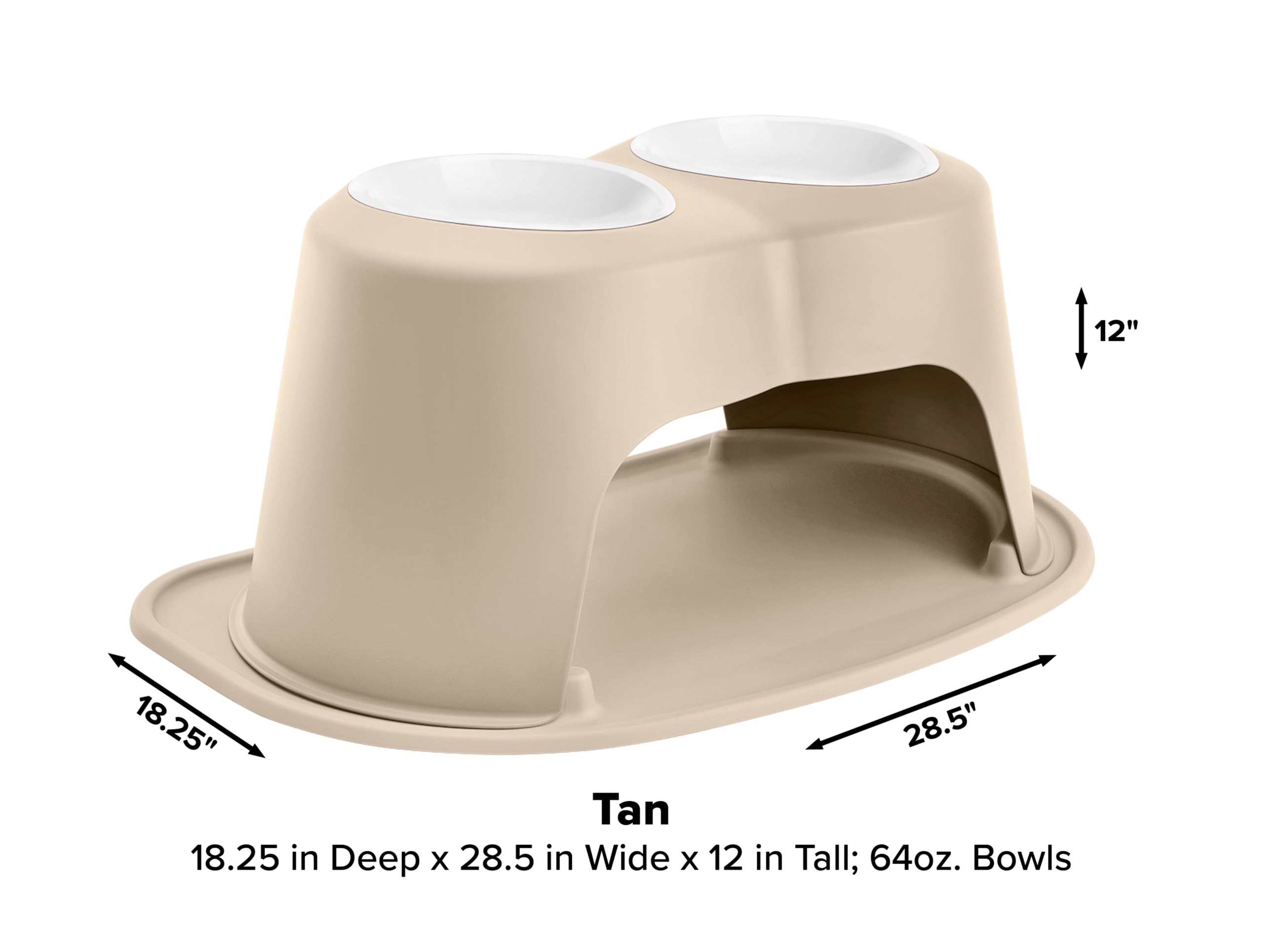 12"  
18.25" 28.5" Tan  
18.25 in Deep x 28.5 in Wide x 12 in Tall; 64oz. Bowls