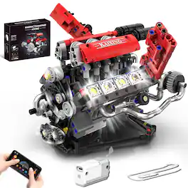 EZTW1 - Mini V8 Engine Building Kit That Runs Blocks With For Adults Visible Set Construction Stem 660 Realistic Mini V8 - Default