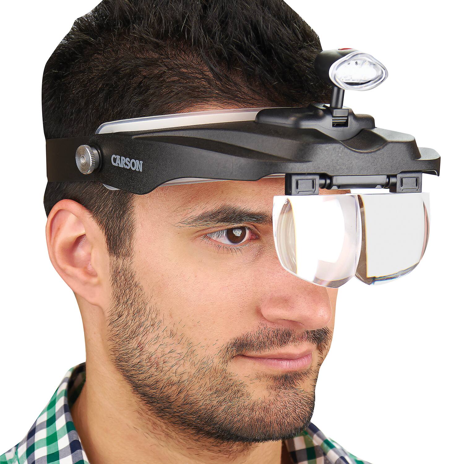 Angle. Carson - MagniVisor Deluxe LED Head Visor Magnifier.