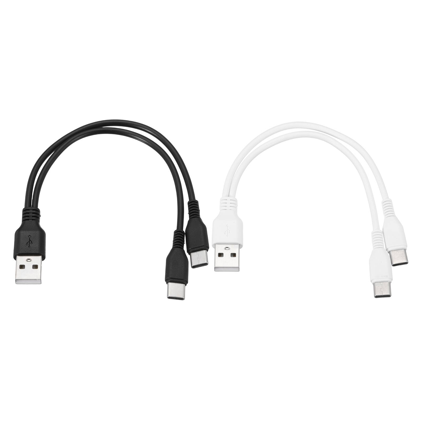 Front. Unique Bargains - Multi USB A to 2 USB-C Splitter, 2-in-1, 8in, 5V 2A, 2pcs - for Phone/Power Bank/Tablet - Black, White.