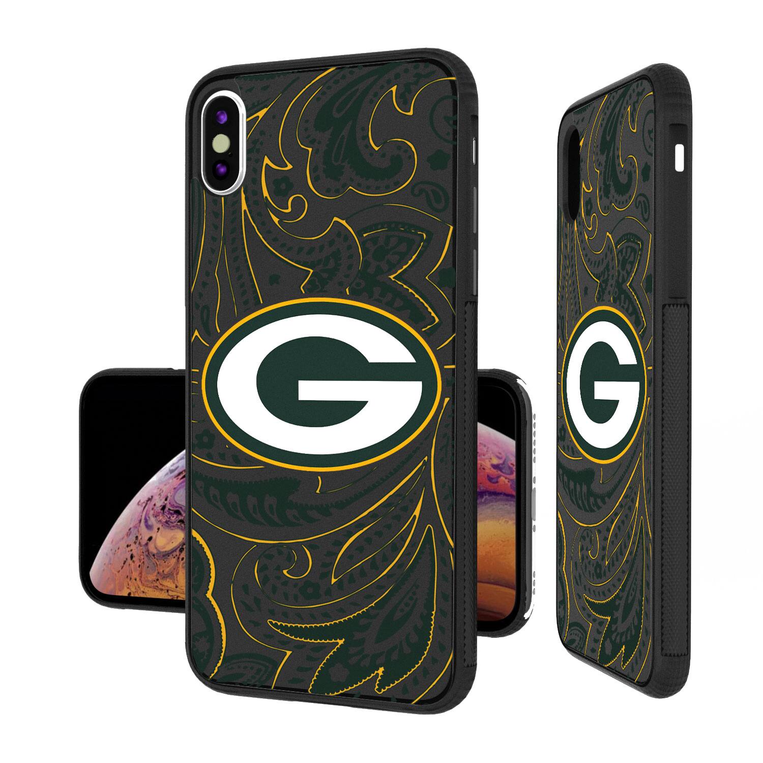 Alt View 1. Keyscaper - Green Bay Packers iPhone Paisley Design Bump Case - 15 Plus - Multicolor.