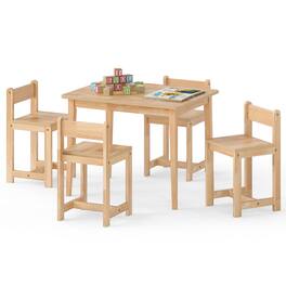 Gymax - 5-Piece Kids Table and Chairs Set Solid Rubber Wood Toddler Activity Table Natural - Yellow