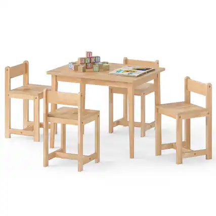Front. Gymax - Gymax 5-Piece Kids Table and Chairs Set Solid Rubber Wood Toddler Activity Table Natural - Yellow.