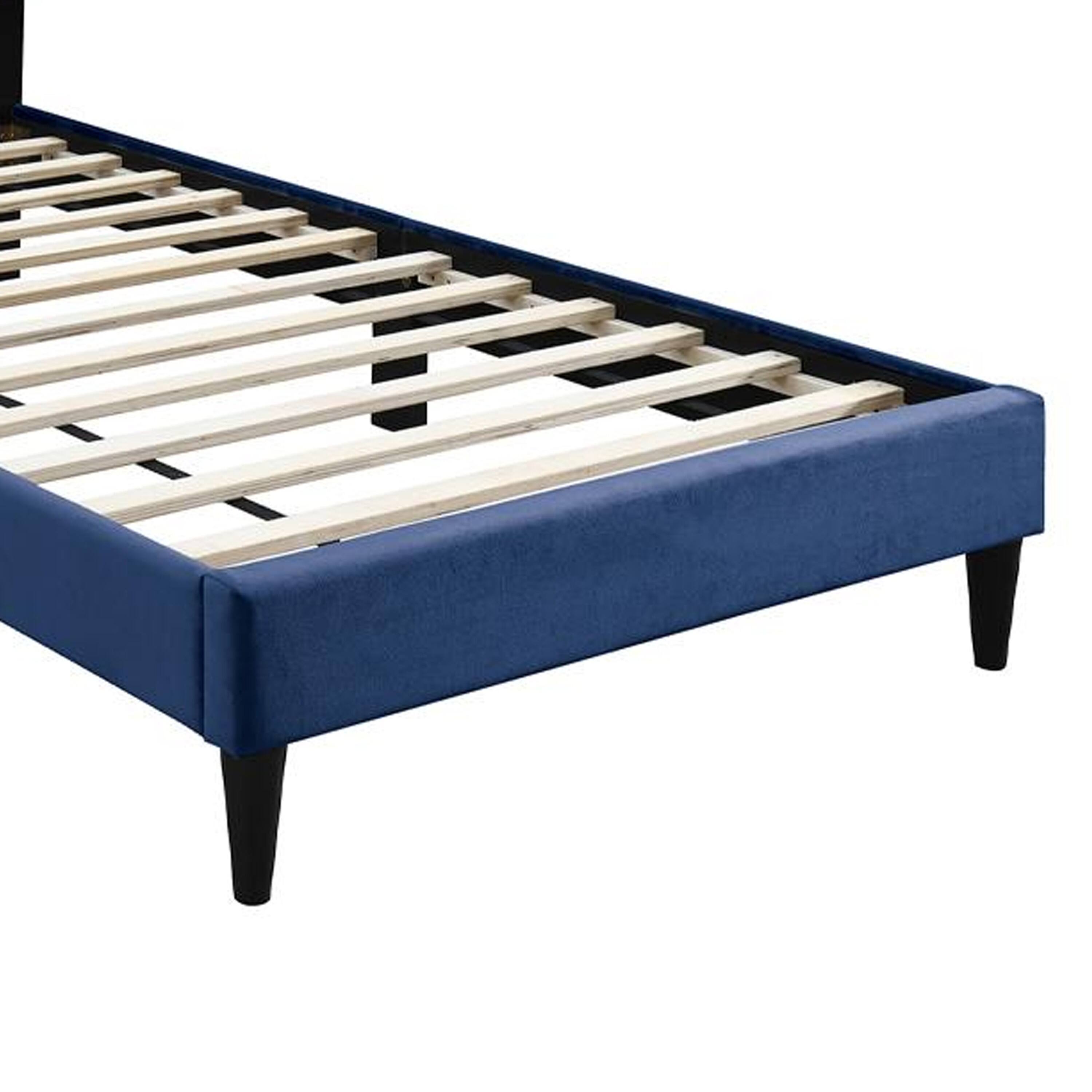 Alt View 3. Manhattan Lane - Lilian Twin Bed, Tufted Navy Blue Velvet Upholstery, Diamond Stitch - Navy Blue, Black.