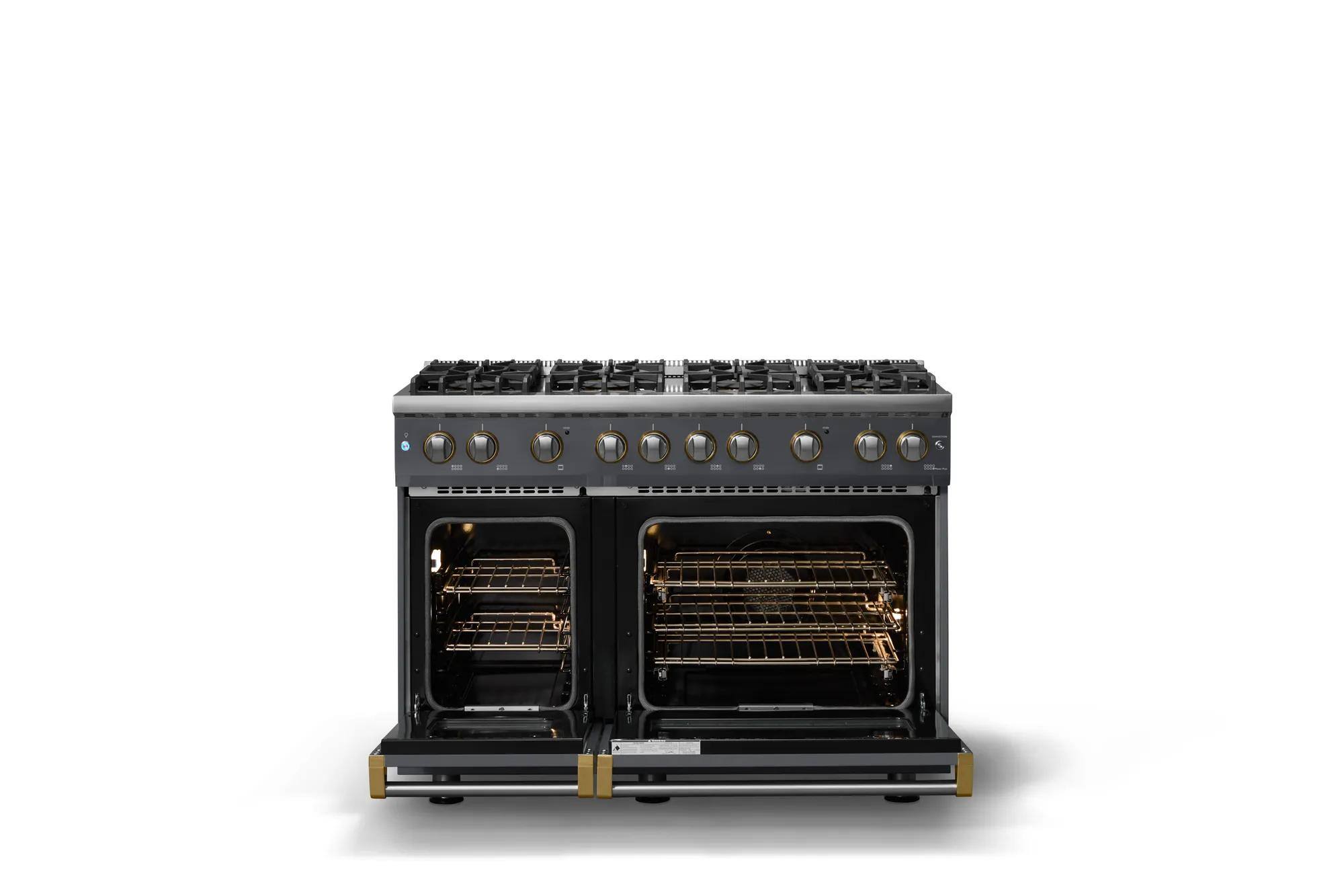 Alt View 2. Viking - Pro 5 Series 6.1 Cu. Ft. Freestanding Sealed 8 Burner LP Gas Convection Range - Cast Black w. Brushed Brass - Cast Black.