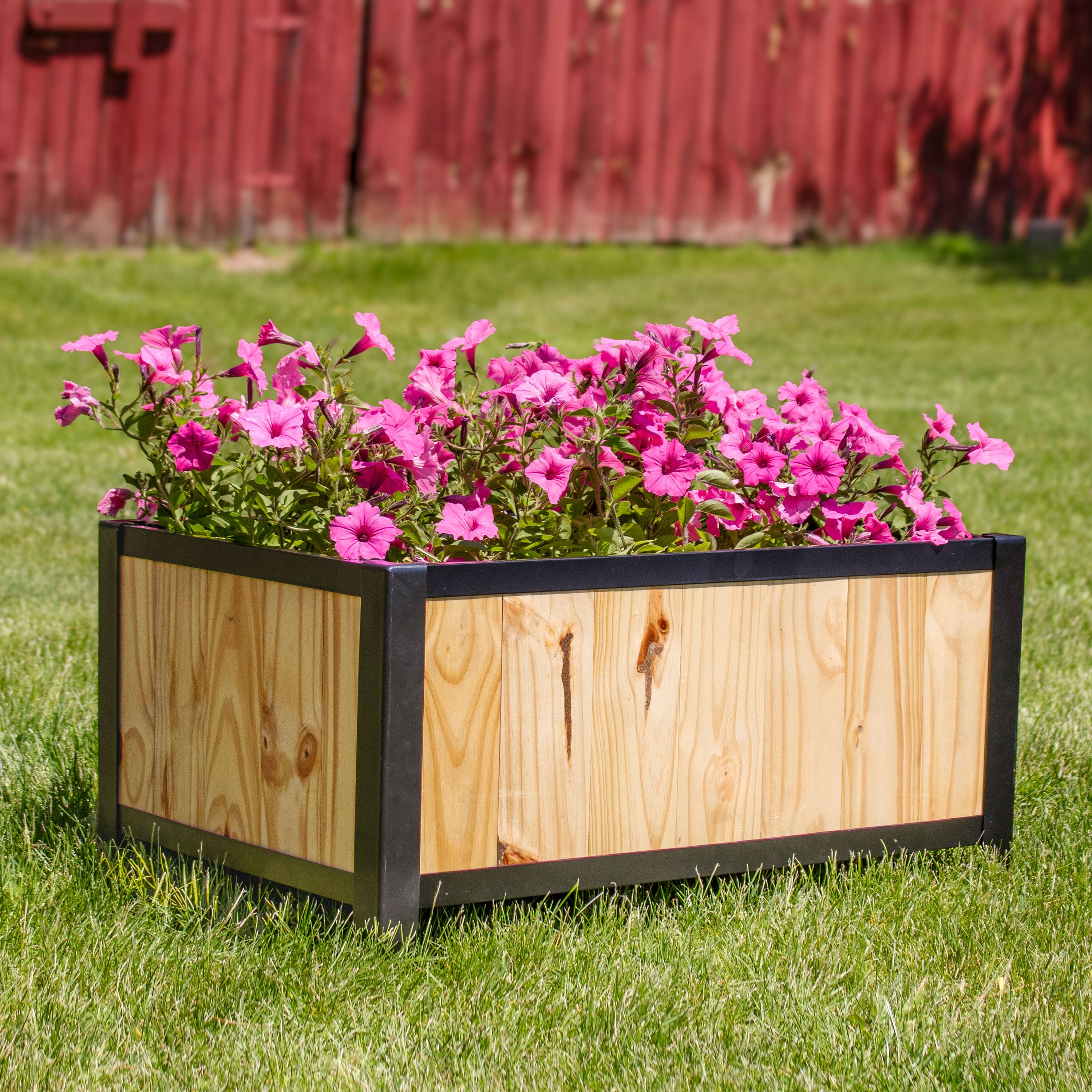 Alt View 1. Sunnydaze - Acacia Planter Box with Planter Bag - 15.5" H - Natural.