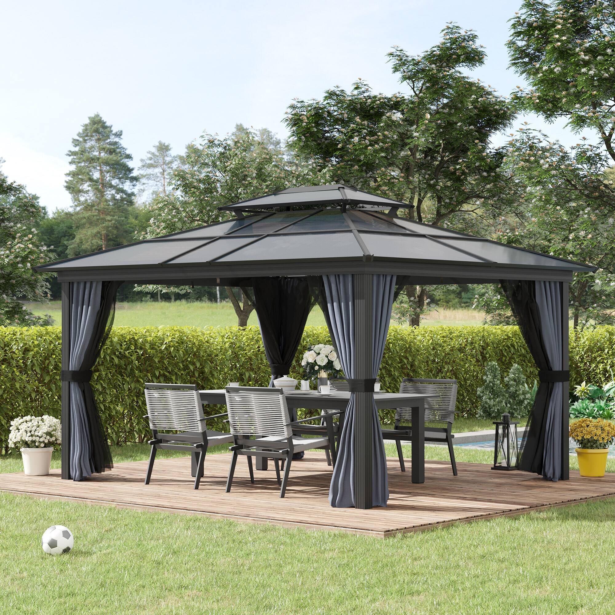 Alt View 1. Outsunny - x 12' Hardtop Gazebo Canopy with Polycarbonate Roof - Black.