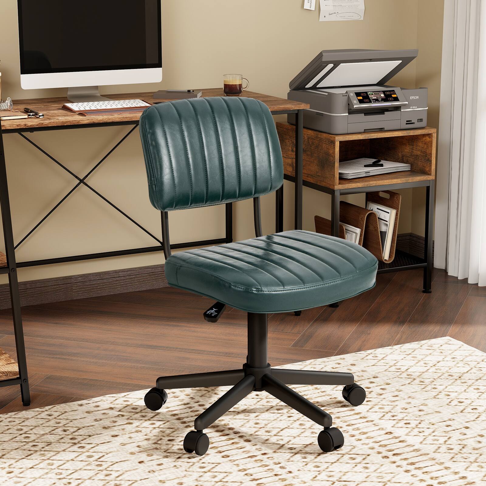 Back. Costway - 2PCS PU Leather Office Chair Adjustable Swivel Task Chair with Backrest - Green.