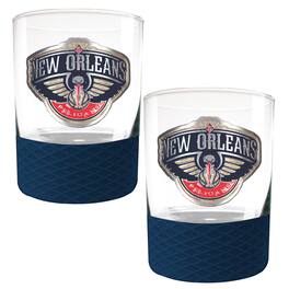 Great American Products - New Orleans Pelicans 2-Pack 14oz. Rocks Glass Set with Silcone Grip - Blue