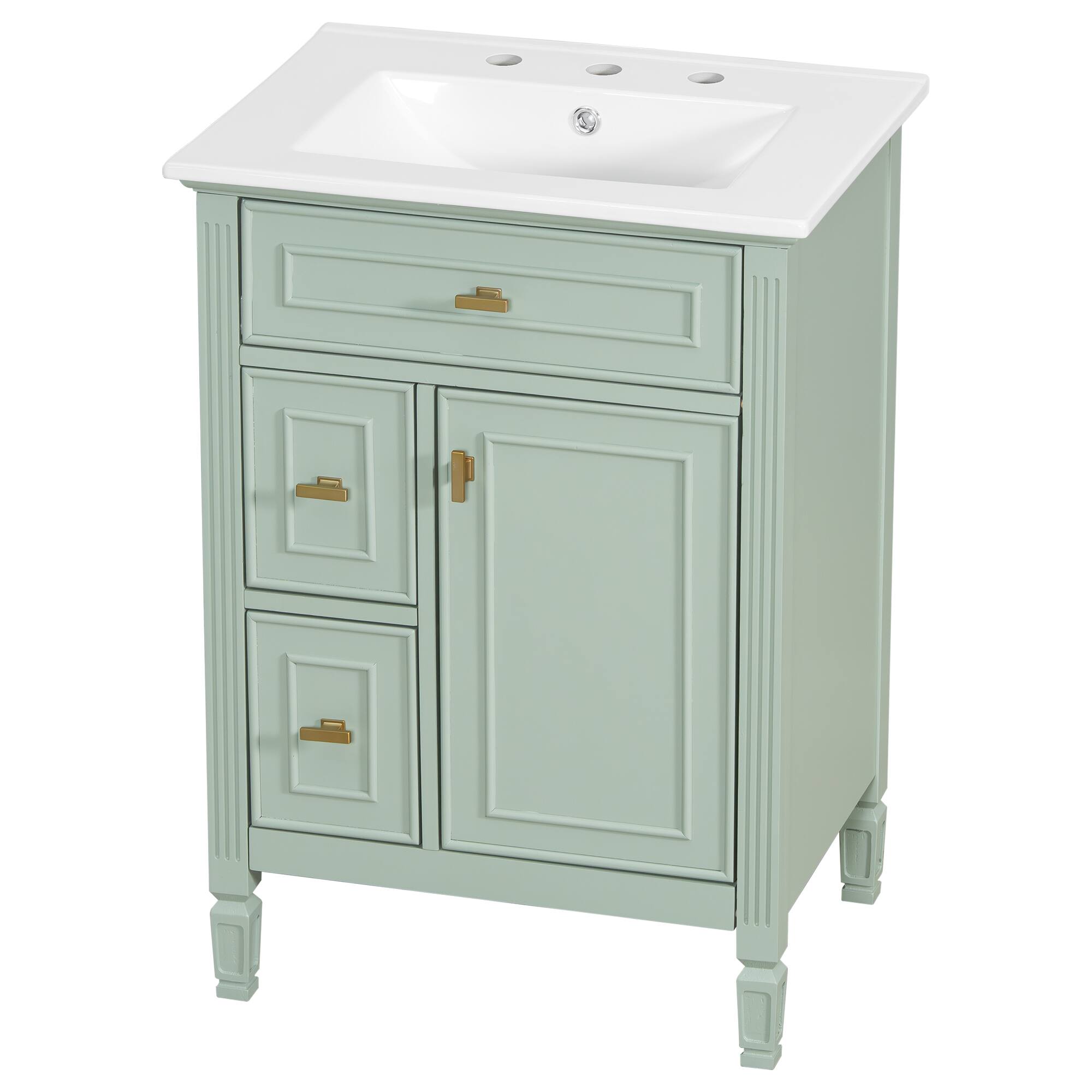 Left. Whisen - 24-Inch Freestanding Bathroom Vanity with Ceramic Sink Combo and Adjustable Storage - Green.