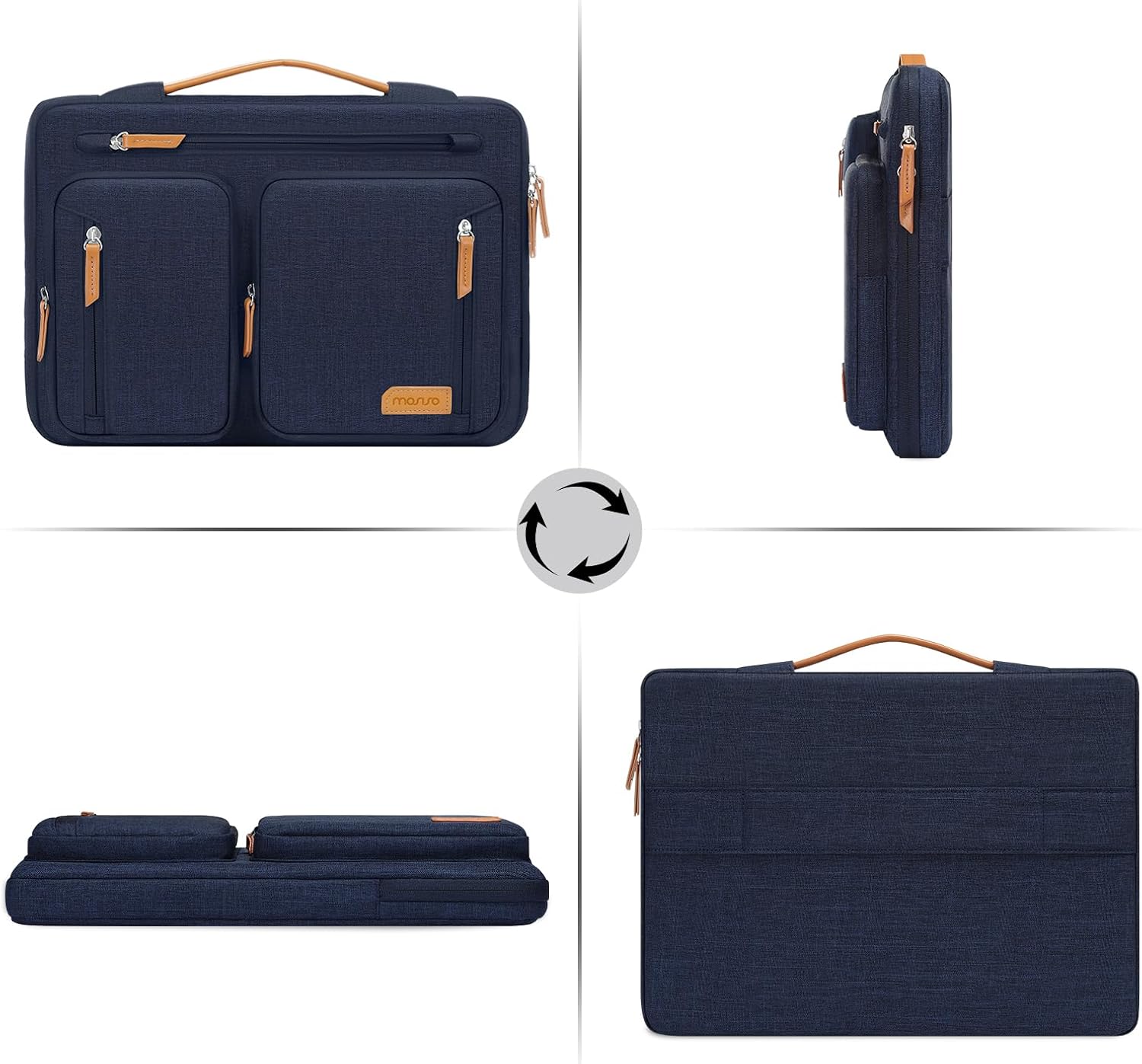 Back. mosiso - Laptop Sleeve 13-13.3 Inch, 360 Protective Laptop Case with 5 Accessory Pockets for MacBook Air Pro 13 14 HP Dell - Navy Blue.