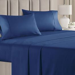 CGK Linens - 100% Cotton 400 Thread Count 4 Piece Sheet Set - Soft & Cozy Sateen Bed Sheets - Queen - Navy Blue