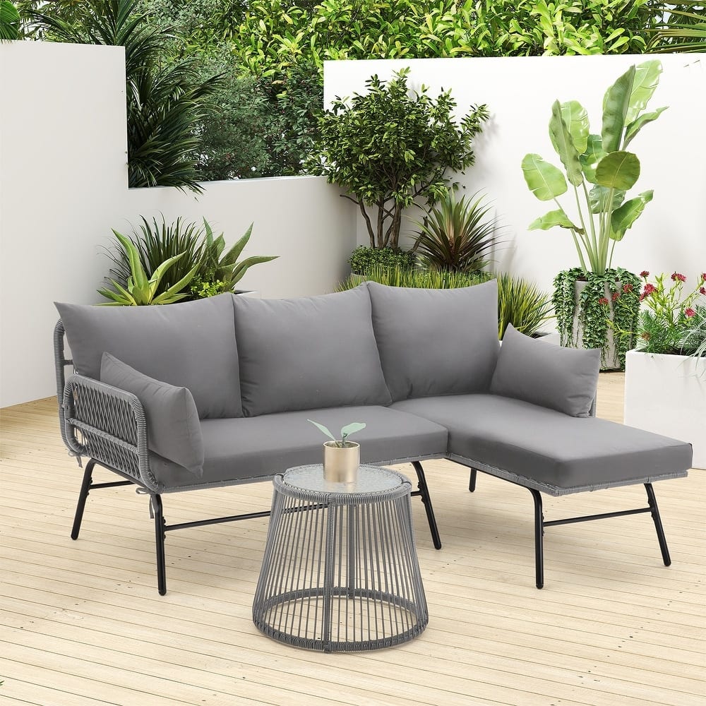 U-HOMY - JFPL-038GY Patio Sofa Set - Gray