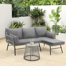 U-HOMY - JFPL-038GY Patio Sofa Set - Gray