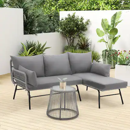 Front. U-HOMY - JFPL-038GY Patio Sofa Set - Grey.