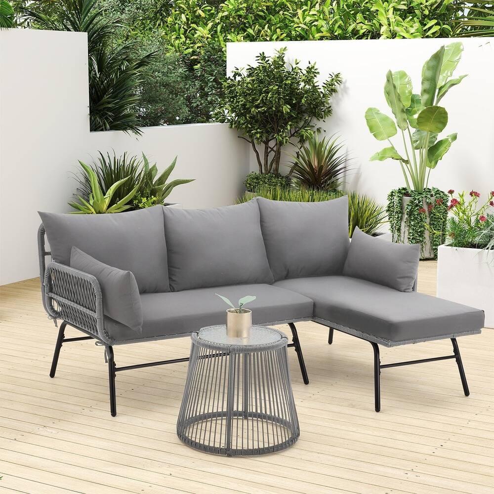 Front. U-HOMY - JFPL-038GY Patio Sofa Set - Grey.