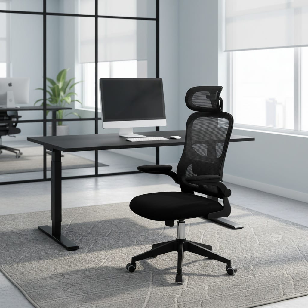 Forest'nSky - High Back Ergonomic Desk Chair, Mesh with Wheels, Adjustable Headrest & Lumbar Support, Computer Chair - Black