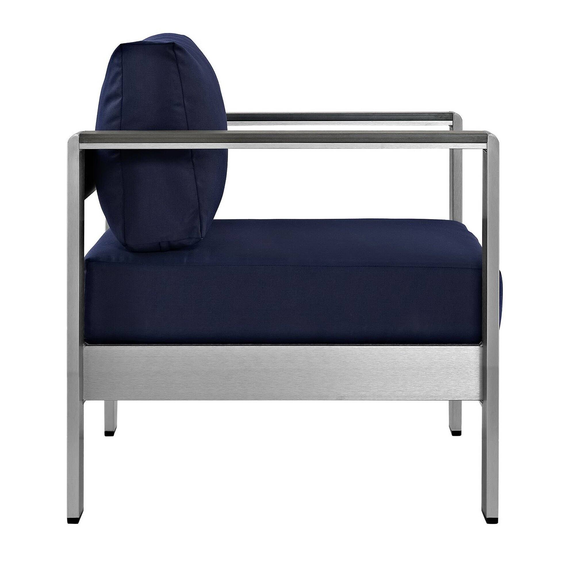 Left. Modway - Shore Outdoor Patio Aluminum Armchair by Modway - Silver Navy.