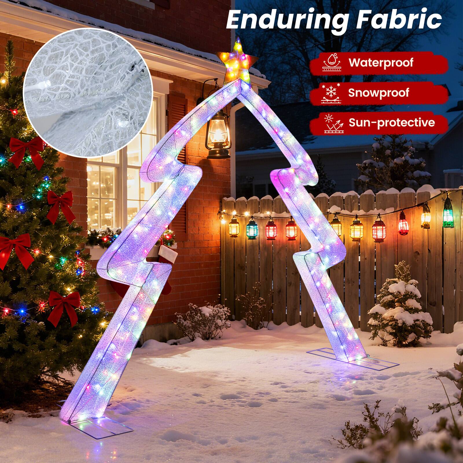 Alt View 7. Costway - Costway 8.8 FT Christmas Tree-shaped Archway with Top Star, Adjustable LED Lights,Zip Ties - White,Yellow.