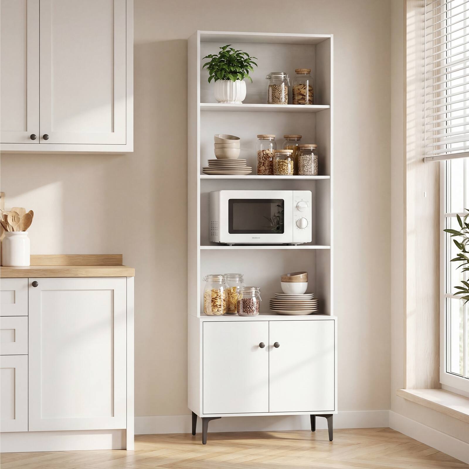 Alt View 4. Gymax - Gymax Bookshelf w/ Doors 5-Tier Floor Standing Bookcase w/ 2 Anti-Tipping Kits White - White.