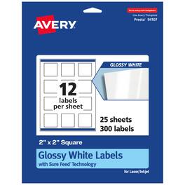 Avery - Square Labels with Sure Feed, 2" x 2", 300 Glossy Labels - White