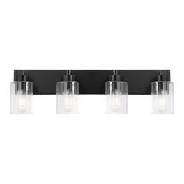 Jonathan Y - Irving 27.75" 4-Light Seeded Glass/Iron Modern Contemporary LED Vanity Light, Black - Black/Clear