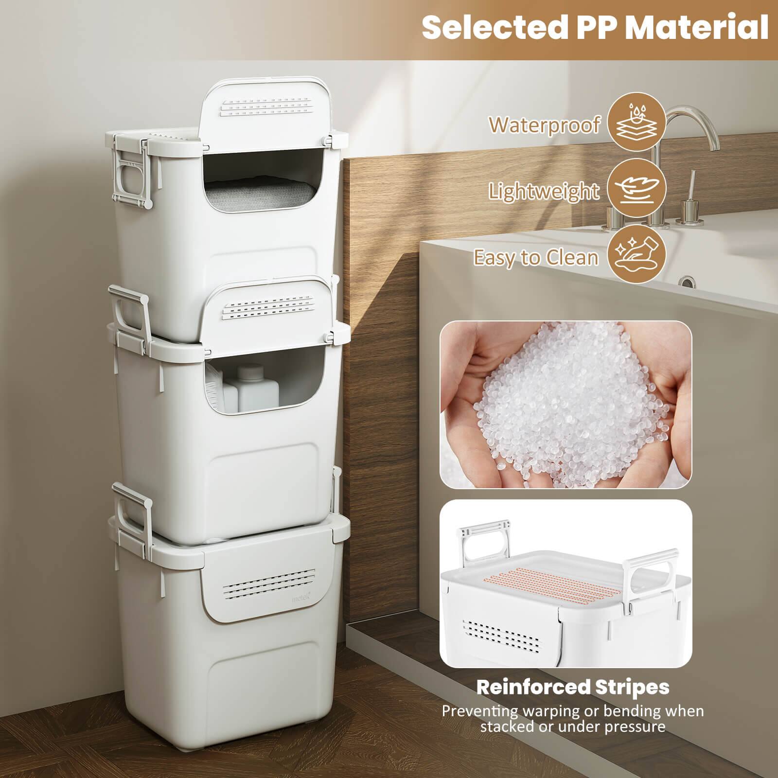 Selected PP Material  
Waterproof  
Lightweight  
Easy to Clean  
Reinforced Stripes  
Preventing warping or bending when stacked or under pressure