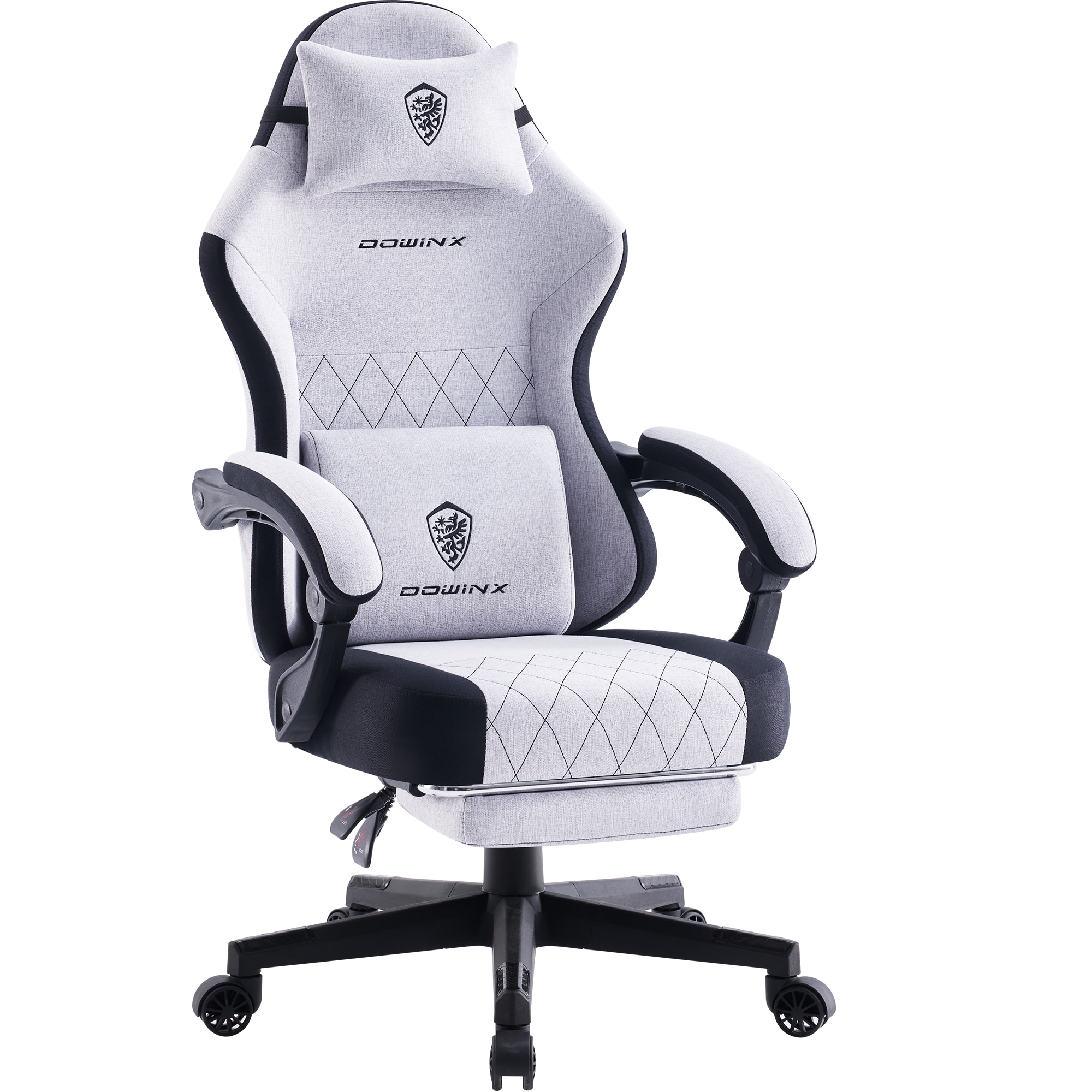 Dowinx - Fabric Gaming Chair, Ergonomic Computer Chair with Footrest and Pocket Spring Cushion, Height Adjustable - Gray