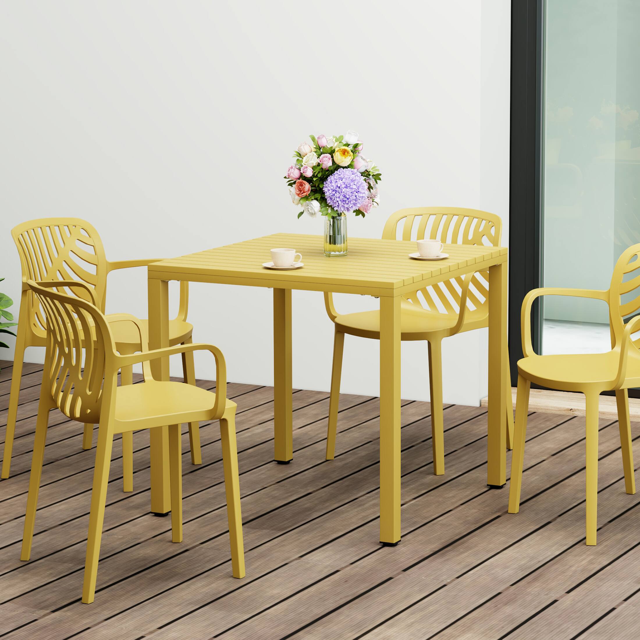 Angle. WestinTrends - WestinTrends Playa 31.5" Iron Metal Frame Outdoor Square Patio Dining Table - Yellow.