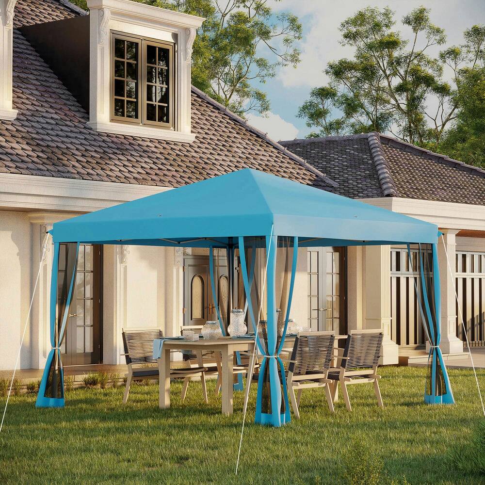 Angle. Spaco - Spaco 10'x10' Pop Up Canopy Tent with Netting,Gazebo,Screen House,Carry Bag - Light Blue.