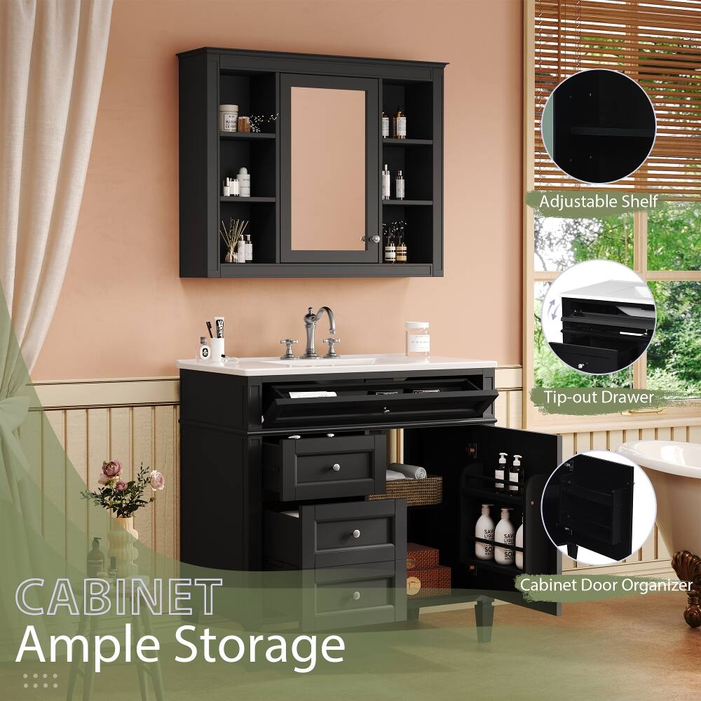 Loheer 36 inch Bathroom Vanity with Medicine Cabinet, Ceramic Single ...