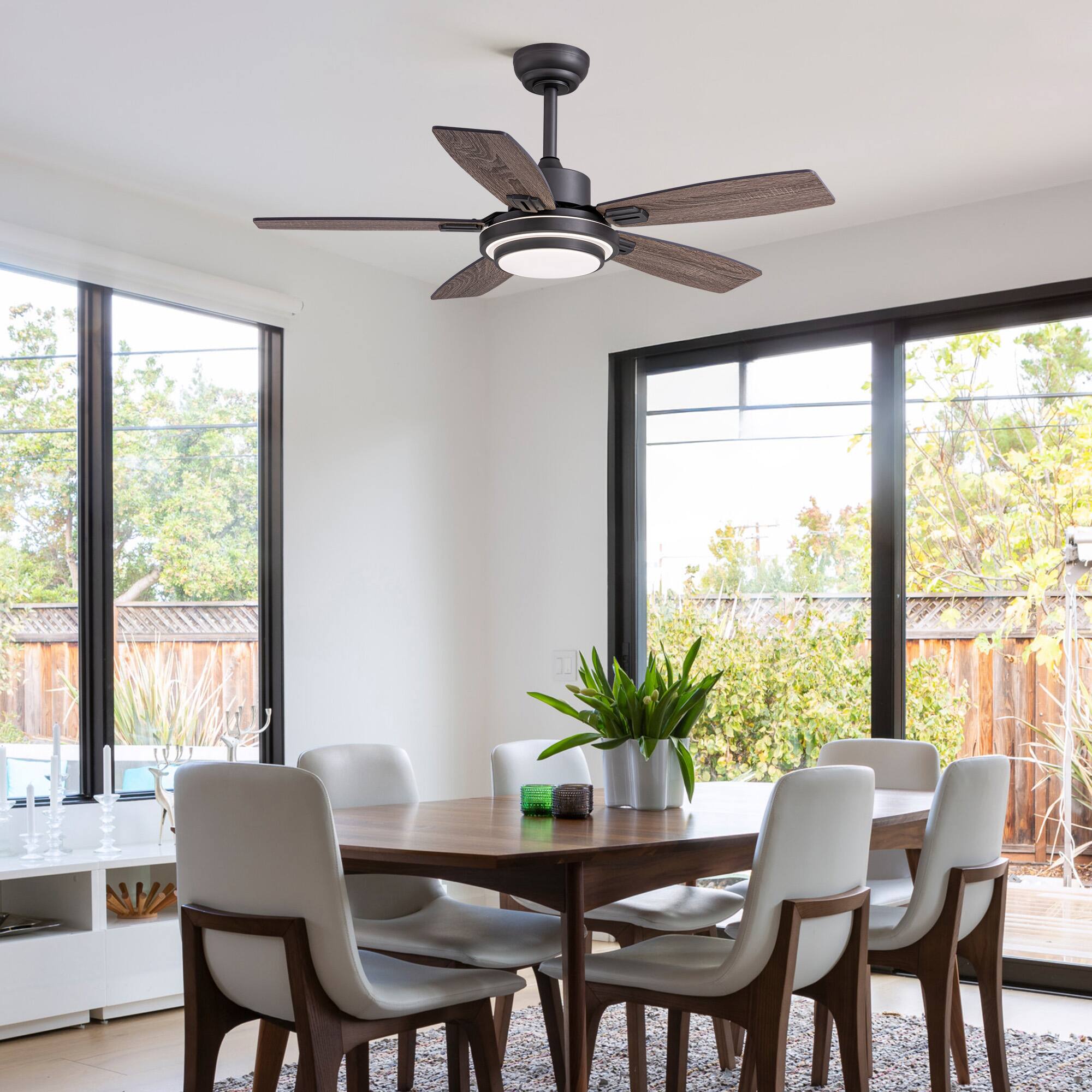 Angle. Siljoy - 52-in Gray Ceiling Fan with Grey or Oak Color Blades Ceiling Fan With Light - Remote Included - Gray.