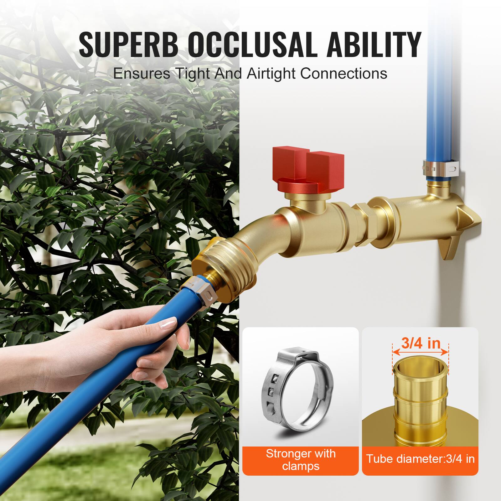 SUPERB OCCLUSAL ABILITY  
Ensures Tight And Airtight Connections  

Stronger with clamps  

Tube diameter: 3/4 in