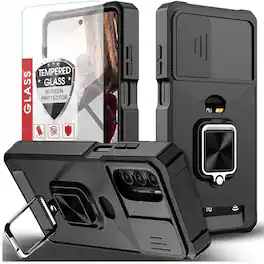 Kitcheniva - Dual Layer Shockproof Cover With Kickstand For Motorola Moto G Play 2024 Case With Tempered Glass - Black