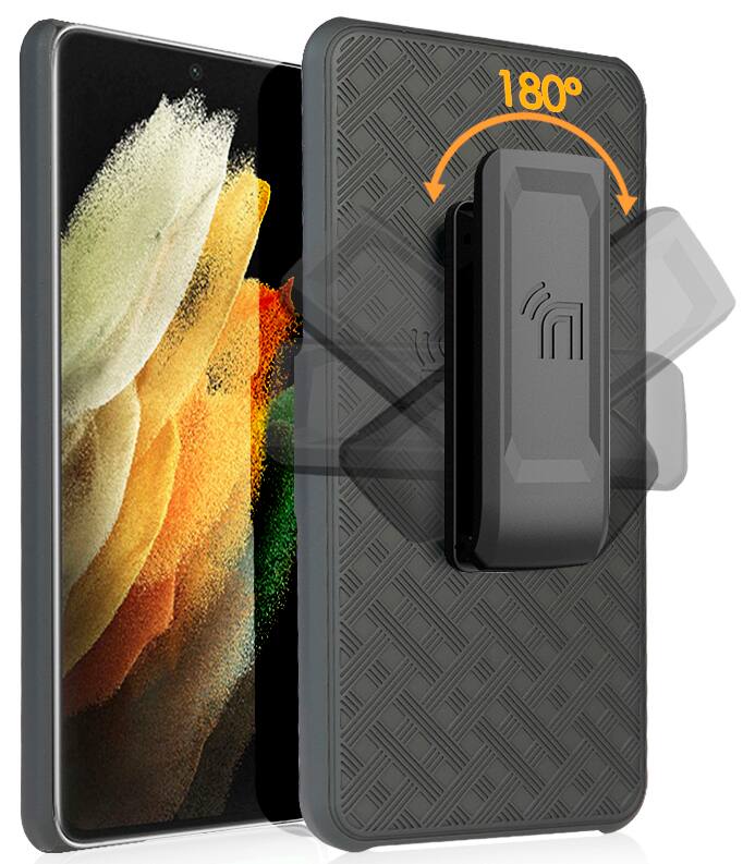 Alt View 3. Nakedcellphone - Case with Stand and Belt Clip Holster for Samsung Galaxy S22 Ultra - Black.