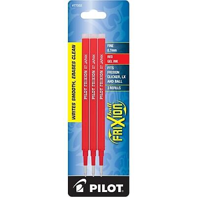 #77332  
WRITES SMOOTH, ERASES CLEAN  
PILOT FRIXION ERASABLE GEL INK  
PILOT FRIXION ERASABLE GEL INK  
FINE 0.7mm RED  
WRITES SMOOTH, ERASES CLEAN  
FITS FRIXION CLICKER, LX, AND BALL  
3 REFILLS  
PILOT