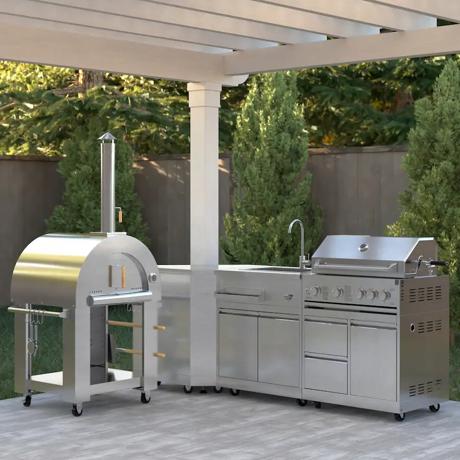 Koolmore Outdoor Modular Kitchen with a Wood Fire Pizza Oven, Corner ...