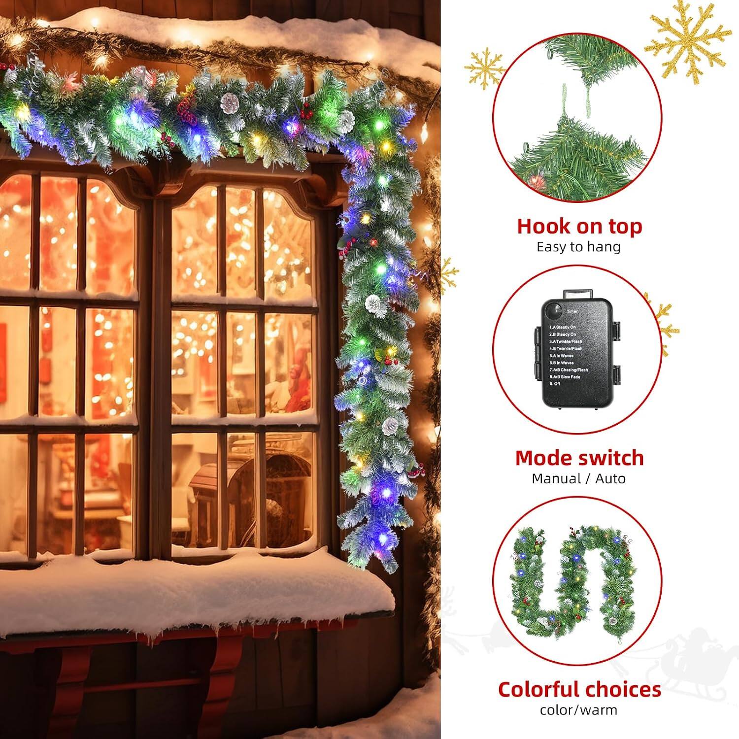 Hook on top Easy to hang

Mode switch Manual / Auto

Colorful choices color/warm