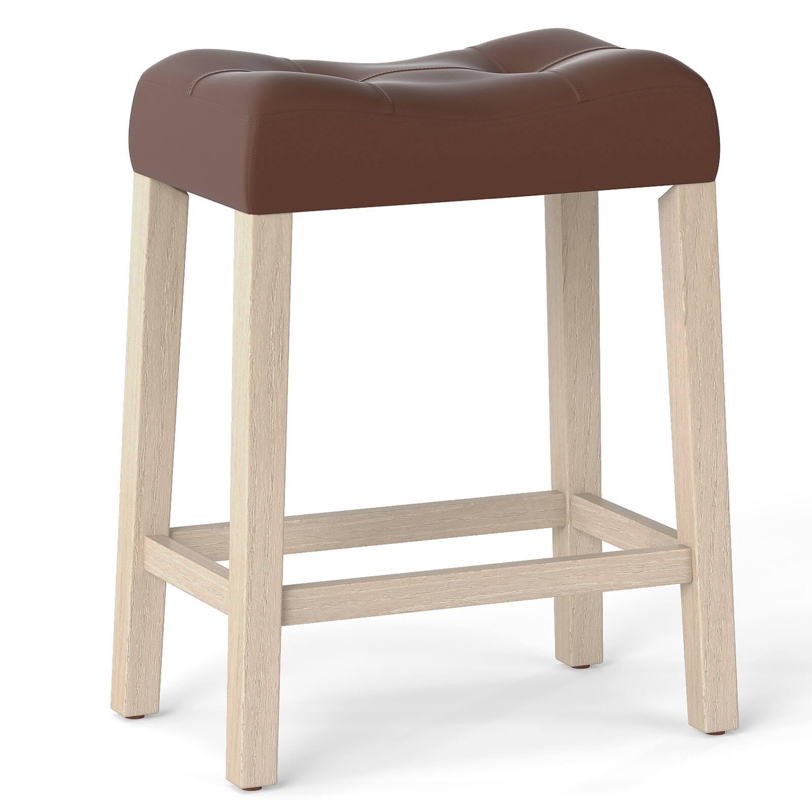 Alt View 9. Gymax - Gymax 24'' Saddle Bar Stools Set of 4 w/ Footrest Rubber Wood Frame for Kitchen Island Natural - Yellow.