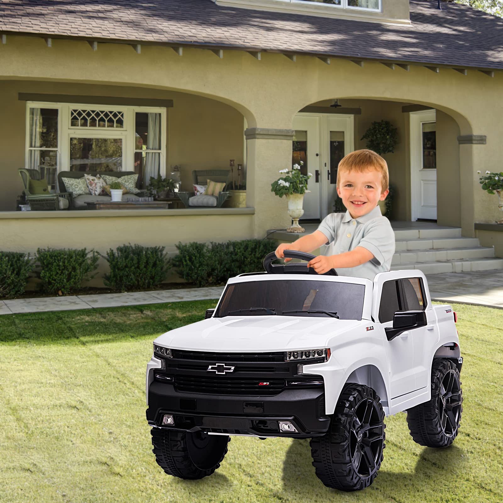 Alt View 6. GARVEE - Licensed Chevrolet Silverado 12V Kids Ride On Truck, Remote Control, Bluetooth, LED Lights,Electric Vehicle for Toddlers - White.