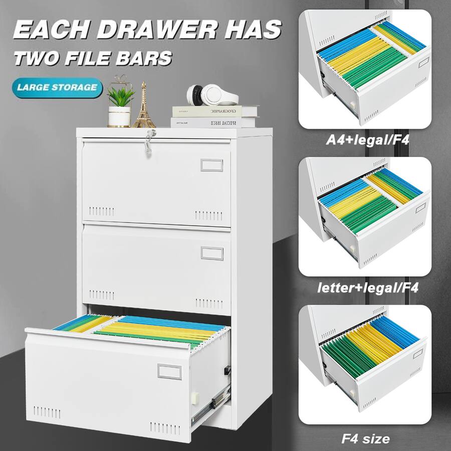 GOODSILO Lateral File Cabinet 3 Drawer, Locking Metal Storage for ...